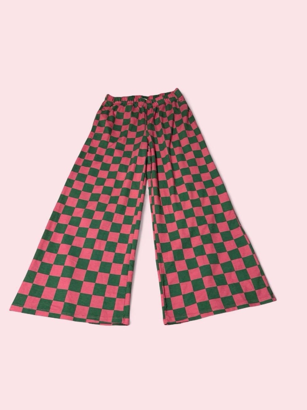 Jade by Jane Watermelon Sugar Checkerboard Wide-Leg Pants in Pink and Green